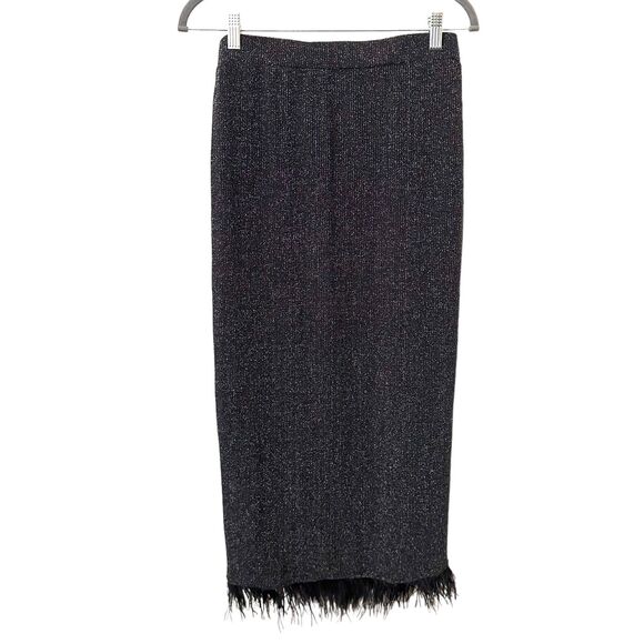SAYLOR Tiggy‎ Feathered-Trimmed Knit Skirt Set Black Sz Medium - Picture 6 of 7